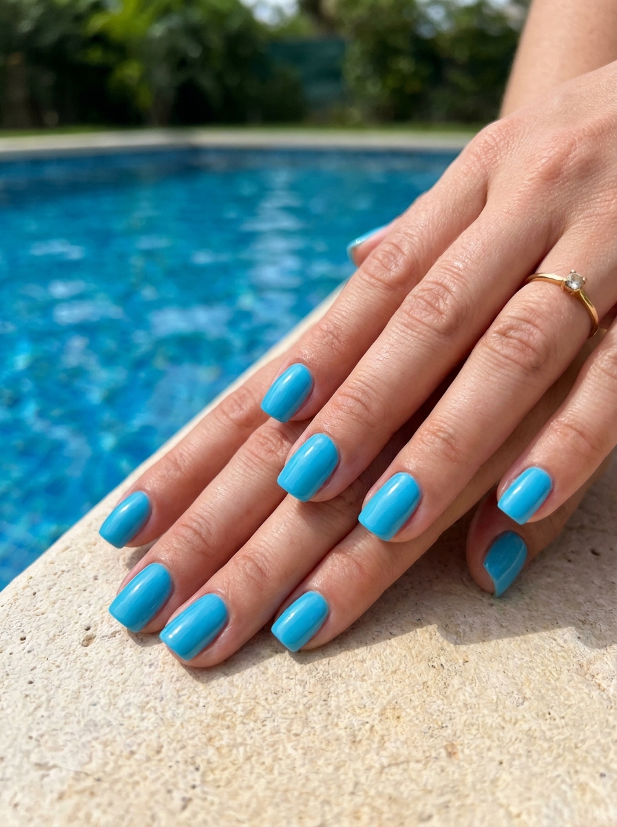 Pool Blue Square Nails